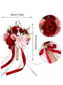 Bridesmaid Bouquet, Burnt Orange Wedding Bouquets For Bridesmaids, 11 Inch Bridal Bouquets For Bridesmaids, Wedding, Ceremony, Anniversary, Homecoming, Etc - Red - View 7