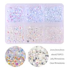 2,700pcs/Box 2mm/3mm/4mm Flat Bottom Resin Rhinestones In 6 Compartments, Handmade DIY Resin Crafts Accessories For Clothes, Shoes, Decorations
