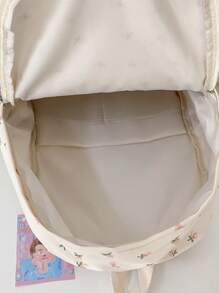Waterproof,Lightweight,Cute Backpack For Students, Classic Flower Pattern, Large Capacity, Multi-Pockets, Practical Double Shoulder Bag For Teen Girls - White - View 5