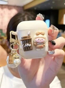 1pc Cute Coffee Girl + Shell Pendant 1/2 Earphone Case, New Wireless Earphone Protective Case For 3/4/Pro/Pro2, Boyfriend/Girlfriend Gift - Yellow - View 3