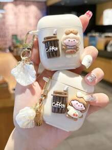 1pc Cute Coffee Girl + Shell Pendant 1/2 Earphone Case, New Wireless Earphone Protective Case For 3/4/Pro/Pro2, Boyfriend/Girlfriend Gift - Yellow - View 1