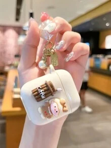 1pc Cute Coffee Girl + Shell Pendant 1/2 Earphone Case, New Wireless Earphone Protective Case For 3/4/Pro/Pro2, Boyfriend/Girlfriend Gift - Yellow - View 6