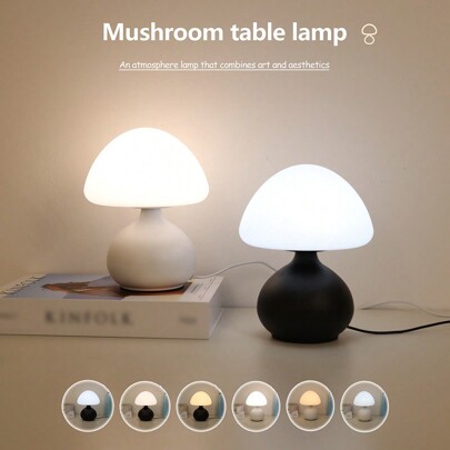 1pc Cute Mini Mushroom LED Table Lamp, Three-Color Dimmable Light, Aesthetic Decor For Dining, Living Room, Outdoor, Bedroom, Bar