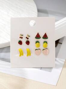 Conjunto de 12 piezas de aretes con forma de fruta, incluido aretes de fresa, sandía, piña, banana, durazno para uso diario de mujeres o como regalo para la novia - conjunto de aretes - Ver 8
