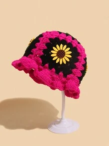 One Fashionable Crochet Hat With 3D Sunflower Flower Embellishment