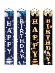 1 Set Bandera de feliz cumpleaños glamorosa negro y oro, Navidad