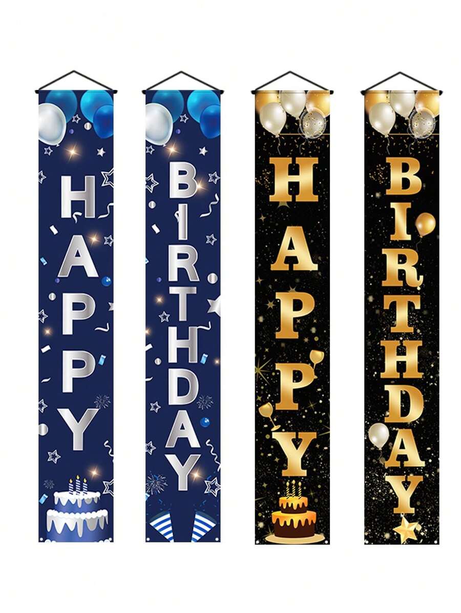 1 Set Bandera de feliz cumpleaños glamorosa negro y oro, Navidad