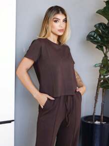 Women Two-Piece Outfits - Rust Brown - View 4