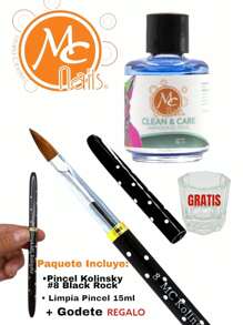 Paquete Pincel Black Rock #8 MCnails + Limpia Pincel + Godete de Regalo MCnails - Negro - Ver 1