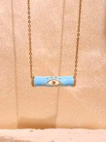 1 Pc Colorful Oil Enamel Necklace Plated With 18K Gold Blue Eyes And Tube Pendant Necklace  Rhinestone Summer Chain Necklace For Women Teen Birthday Party Wedding Jewelry Gifts