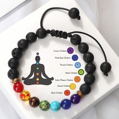 7 Chakra Bead Bracelet Hand Woven Adjustable 8mm Volcanic Molten Rock Suitable For Men And Women Fashion Meditation Healing Jewelry