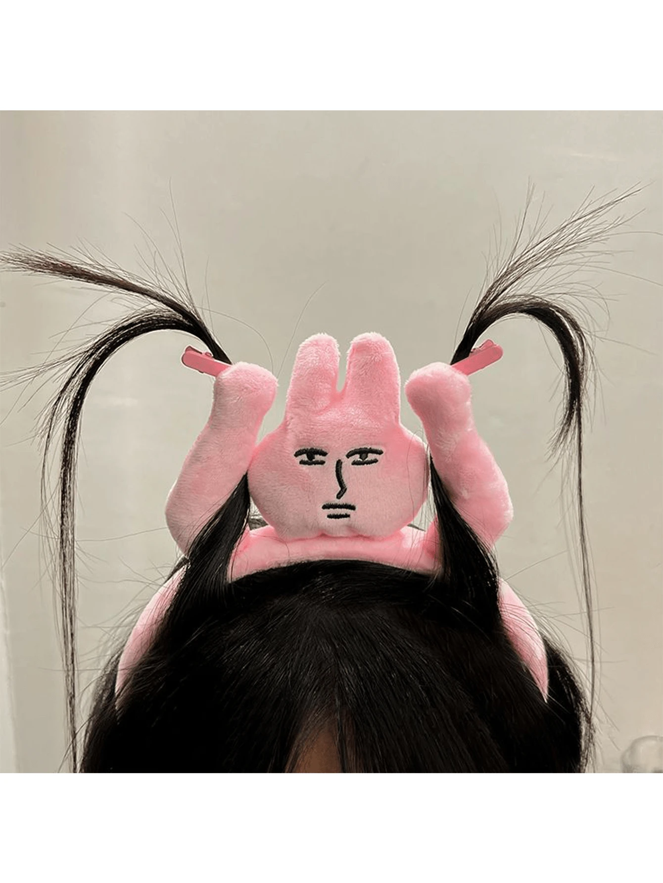 1 Băng đô lông thỏ màu hồng vui nhộn, Phụ kiện tóc kiểu Grab Bangs