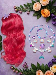 1/4/6件套公主裙配饰美人鱼假发公主假发皇冠手套项链套装，圣诞节