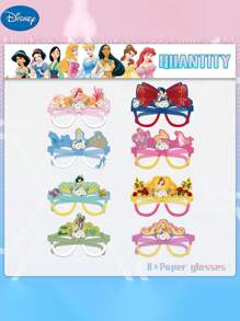 8 piezas Máscaras y gafas de papel para fiesta de cumpleaños de princesa, accesorios de disfraz de fiesta de princesas para niñas - Multicolor - Ver 8
