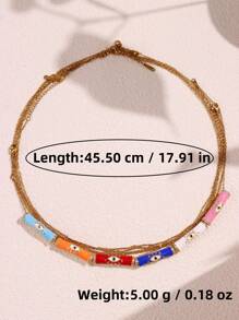 1 Pc Colorful Oil Enamel Necklace Plated With 18K Gold Blue Eyes And Tube Pendant Necklace  Rhinestone Summer Chain Necklace For Women Teen Birthday Party Wedding Jewelry Gifts