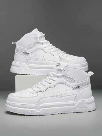 Men's Personalized Letter Splicing High-Top Increase Height Cushion Casual Sports Shoes, Fashion Street Stylish Men Sneakers, Outdoor Hiking Casual Couple Jogging Shoes