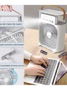 DING SHENG STORE Ventilador enfriador y humificador, 3 en 1, con 7 luces colores de iluminacion, recargable, desactivacion automatica, mini ventilador con Humidificador de aire, Mini Enfriador de Aire Por Evaporación,Refrigeración,Ventilador de Sincronización con Luces LED,  FS-1121 - Negro - Ver 3