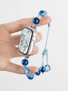 1入優雅星銀藍色鑲鑽手鍊手帶，有蝴蝶和星星吊飾，適用於S9/S8/S7/S6/S5/S4/S3/S2/S1，編織鏈扩展帶 - 寶藍色 - 查看 13