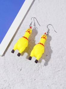 1pair Fashionable European And American Creative Mini Squeeze Chicken Animal Shaped Women's Earrings, Suitable For Daily Wear