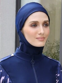 1pc Women Scarf Dark Blue Hijab Instant Turban Cylindrical Shape Header Model - Blue - View 2