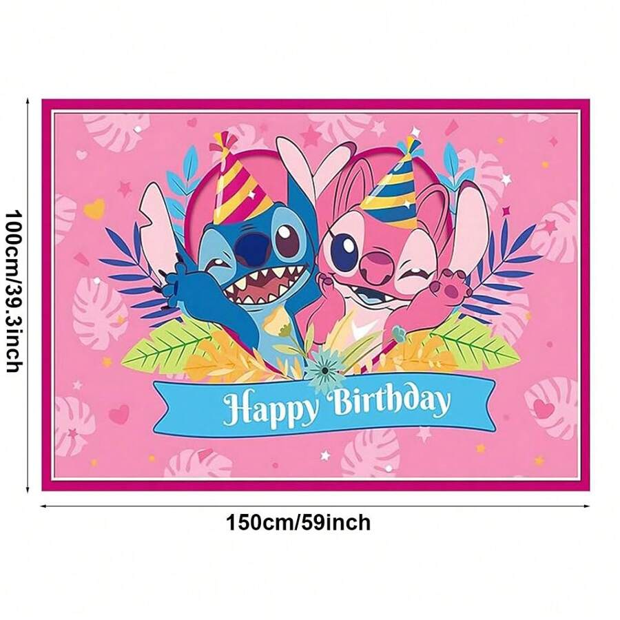 Stich生日派對裝飾，5x3英尺生日快樂背景布橫幅，適用於生日派對 - 如圖 - 查看 1