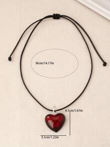 1pc Vintage Bohemian Style Red Glass Heart Pendant On Black Adjustable Leather Cord Necklace, Valentine's Gift Valentines,Mom,Mother,Mother's Day,Gift