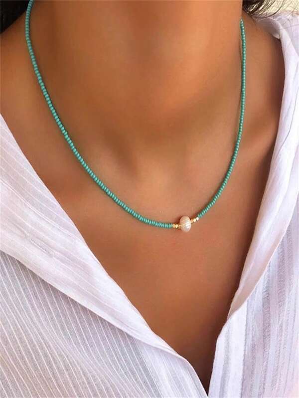 1 Peça Colar de Pérolas de Água Doce Multicolorido Temático de Férias em Estilo Bohemio, Acessório Elegante para Mulheres, Presente Ideal para Entes Queridos