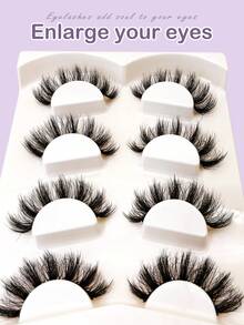 4 pares de pestañas peludas Volumen grueso largo y dramático, pestañas postizas de imitación de visón natural - Pestañas Fluffy - Ver 4