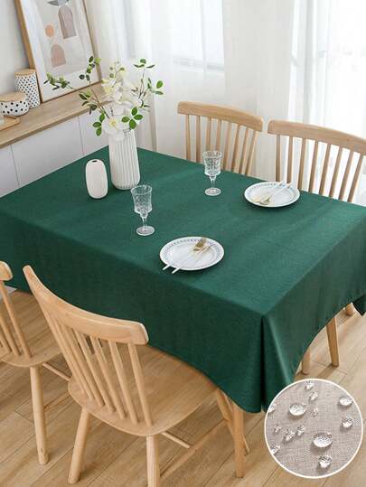 1pc Solid Color Linen Waterproof Oil-Proof Rectangular Tablecloth For Home, Party, Wedding, Restaurant, Table Decor