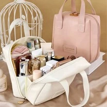 Vintage Large Capacity Makeup Bag, Multifunctional Cosmetic Pouch, Waterproof Portable Multi-Layer PU Leather Toiletry Organizer Bag With Handle - Multicolor - View 12