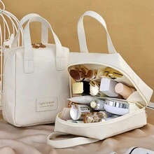 Vintage Large Capacity Makeup Bag, Multifunctional Cosmetic Pouch, Waterproof Portable Multi-Layer PU Leather Toiletry Organizer Bag With Handle - Multicolor - View 6