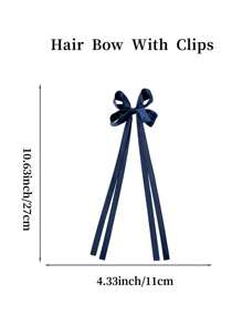 2pcs 4.5-Inch Fashion Hair Accessories Bowknot With Tassel Ribbon Bow Hair Clips For Girls, Suitable For Holidays, Parties, School And Other Occasions - Navy Blue - View 4