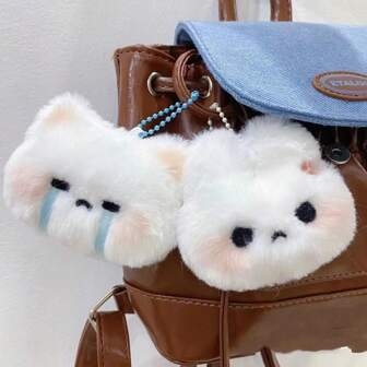 1 pieza Llavero de peluche con conejo enojado y oso llorando, estilo aleatorio, colgante decorativo para parejas, mochilas de estudiantes