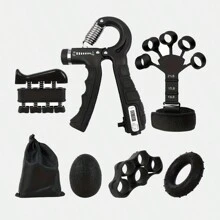7pcs/Set Portable Grip Strengthener, Unisex Adult Gym Home Office Fitness Training, Anti-Slip Multi-Resistance Adjustable Silent Grip Exerciser Gym Accessories - Black - View 1