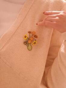 Van Gogh Sunflower Brooch, Vintage Oil Painting Style, Mori Style Plant Collar Pin, Unique Design Gift For Someone Special Cute - Yellow - View 5