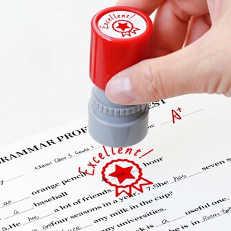 1pc Excellent Teacher Stamp- Fun Stamp For School And Office Use, Classroom Grading Stamp (Red Ink)