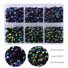 2,700pcs/Box 2mm/3mm/4mm Flat Bottom Resin Rhinestones In 6 Compartments, Handmade DIY Resin Crafts Accessories For Clothes, Shoes, Decorations