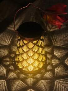 1pc Solar Powered Outdoor Creative Atmosphere Light, Yard Landscape Lamp, Decorative Hollow Wrought Iron Vintage Classic Rhinestone Pendant Light, Outdoor Garden Lighting For Pathway, Yard, Patio