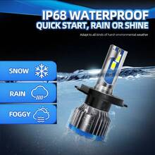 roadsun 2入組6000K白色27000LM 180W LED H4高低檔一體式汽車前燈燈泡-超強可達300公尺照射距離，12V即插即用，鋁質材料，適用於汽車，需進行車內/硬接線安裝 - 藍色 - 查看 6