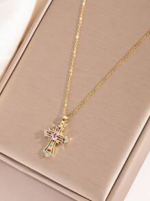 1個可愛閃亮的立體吊墜項鍊，鑲嵌立方氧化鋯，18K金鍍，適合用於祝福首飾，復活節禮物