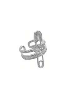 1pc Fashionable Copper Ear Clip With Rhinestone Inlay, Suitable For Women's Parties, Gatherings And Daily Wear - Silver - View 4