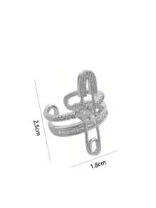 1pc Fashionable Copper Ear Clip With Rhinestone Inlay, Suitable For Women's Parties, Gatherings And Daily Wear - Silver - View 5