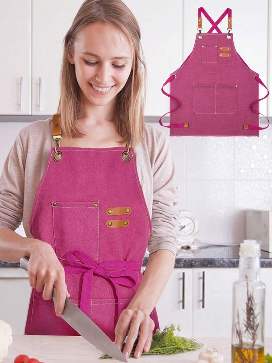 1 Pieza mandiles de cocina para chef unisex impermeable y a prueba de aceite delantal para casa cocina cocinar y cafetería con restaurante - Rosa - Ver 1
