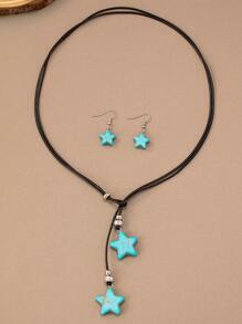 Bộ vòng cổ và hoa tai thiết kế hình trái tim dài và màu ngọc lam theo phong cách Bohemian cổ điển có thể điều chỉnh độ dài cho ngày lễ tình nhân, mẹ, mẹ, ngày của mẹ, quà tặng - Màu ngọc lam - Xem 10