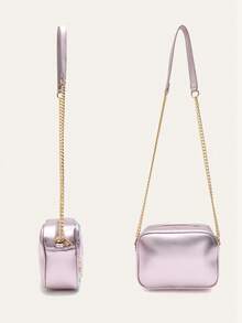 CEZIRA Bolso de hombro de PU metalizado y de lujo para mujeres y adolescentes, con cierre de cremallera, cadena cuadrada de metal y diseño de rayas de ola de color, perfecto para uso diario, citas y vacaciones. Elegante y colorido bolso de mano para mujer. - Multicolor - Ver 8