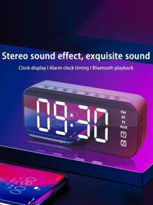 Bocina Bluetooth Altavoz inalámbrico portátil  Reloj digital Despertadorcon Radio FM Sonido Estéreo HD - negro - Ver 3