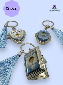 Paquete de 12 recuerdos de llaveros con espejo para primera comunión niño o niña, ideal para recuerdo primera comunión, recuerdos para fiesta, souvenir para fiesta