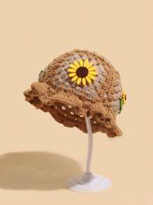 One Fashionable Crochet Hat With 3D Sunflower Flower Embellishment