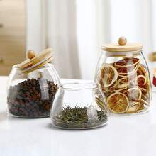 1PC Wooden Lid Glass Sealed Jar Food Container Tea Candy Kitchen Storage Bottle Jar Large Capacity Sealed For Kitchen Jars - Multicolor - View 5