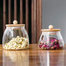 1PC Wooden Lid Glass Sealed Jar Food Container Tea Candy Kitchen Storage Bottle Jar Large Capacity Sealed For Kitchen Jars - Multicolor - View 9